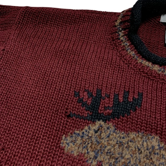 Vintage Y2K Moose Nature knit Mockneck Sweater Size XL Earth Tones Gorpcore - Picture 3 of 9